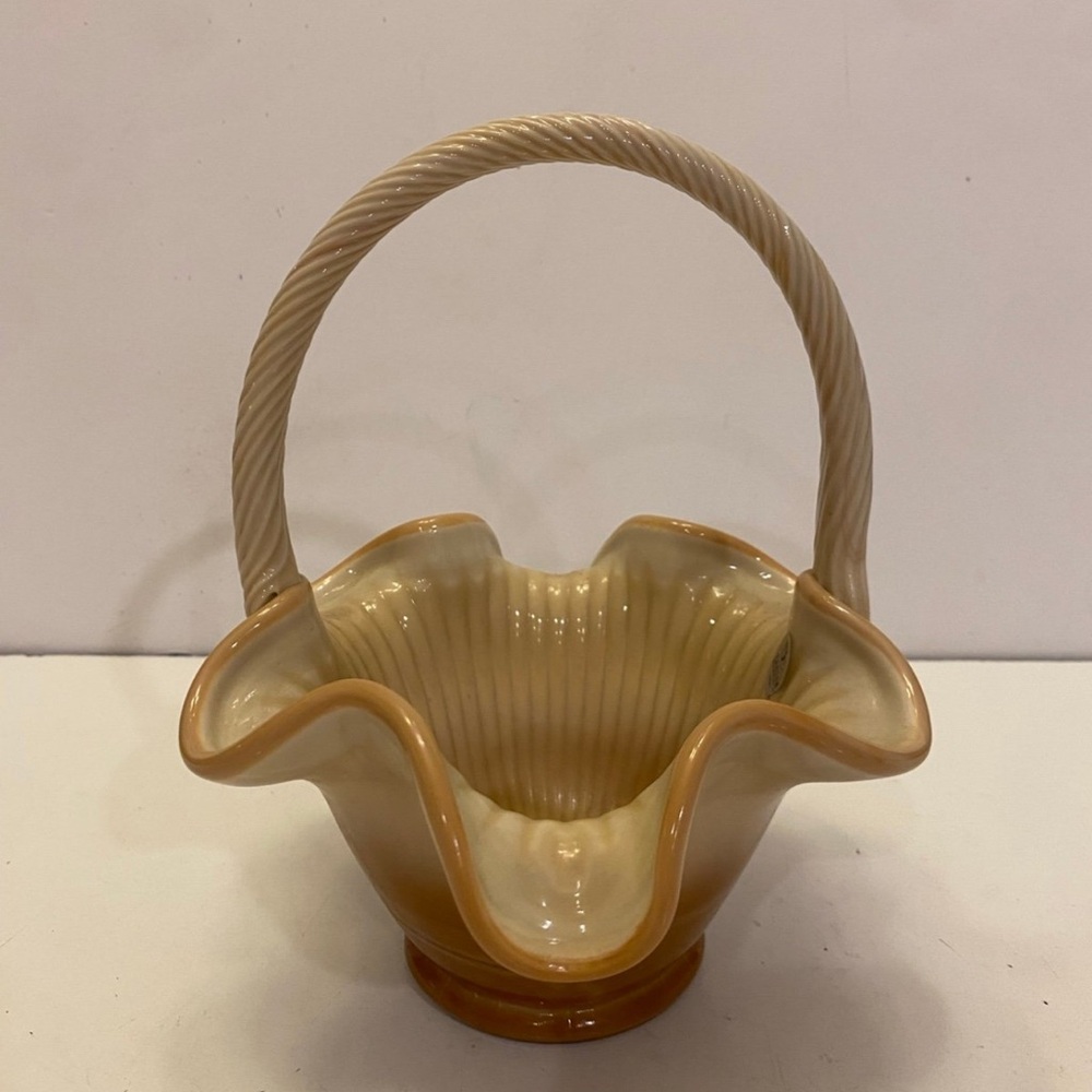 Fenton Cream and Gold Ceramic Basket